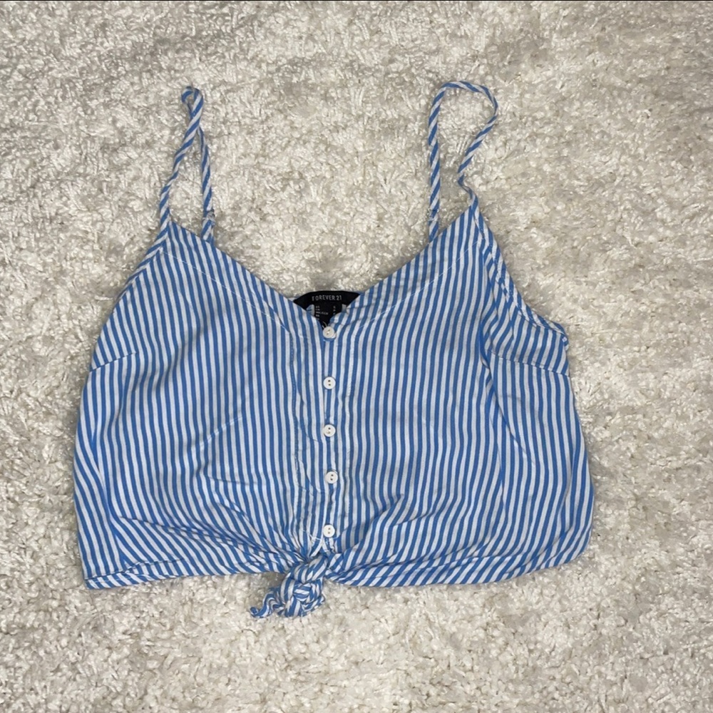 FOREVER 21 • Button Up Blue & White Striped Crop Top